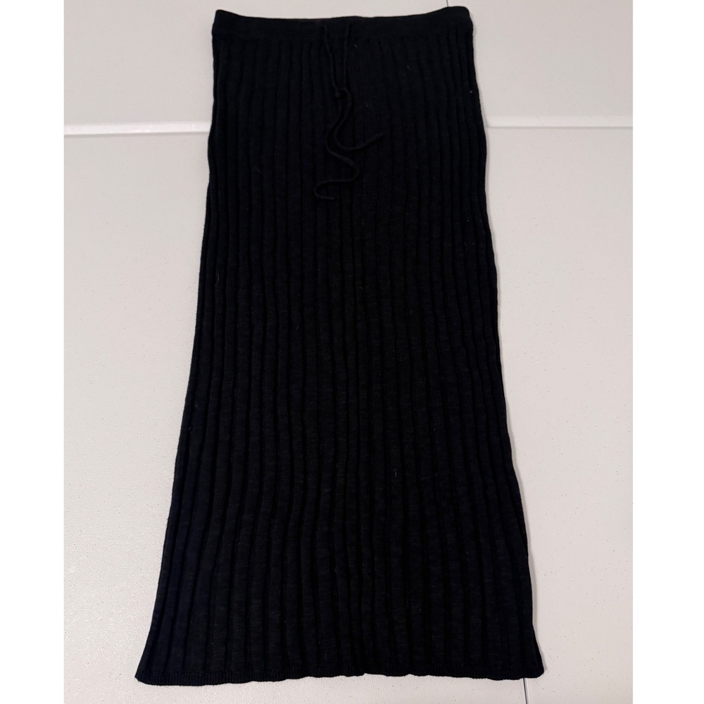 FP Beach Free People Black Ribbed Knit Cotton Linen Midi Skirt Small ee